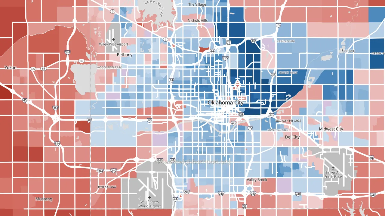 Oklahoma City, OK block-group political-lean map