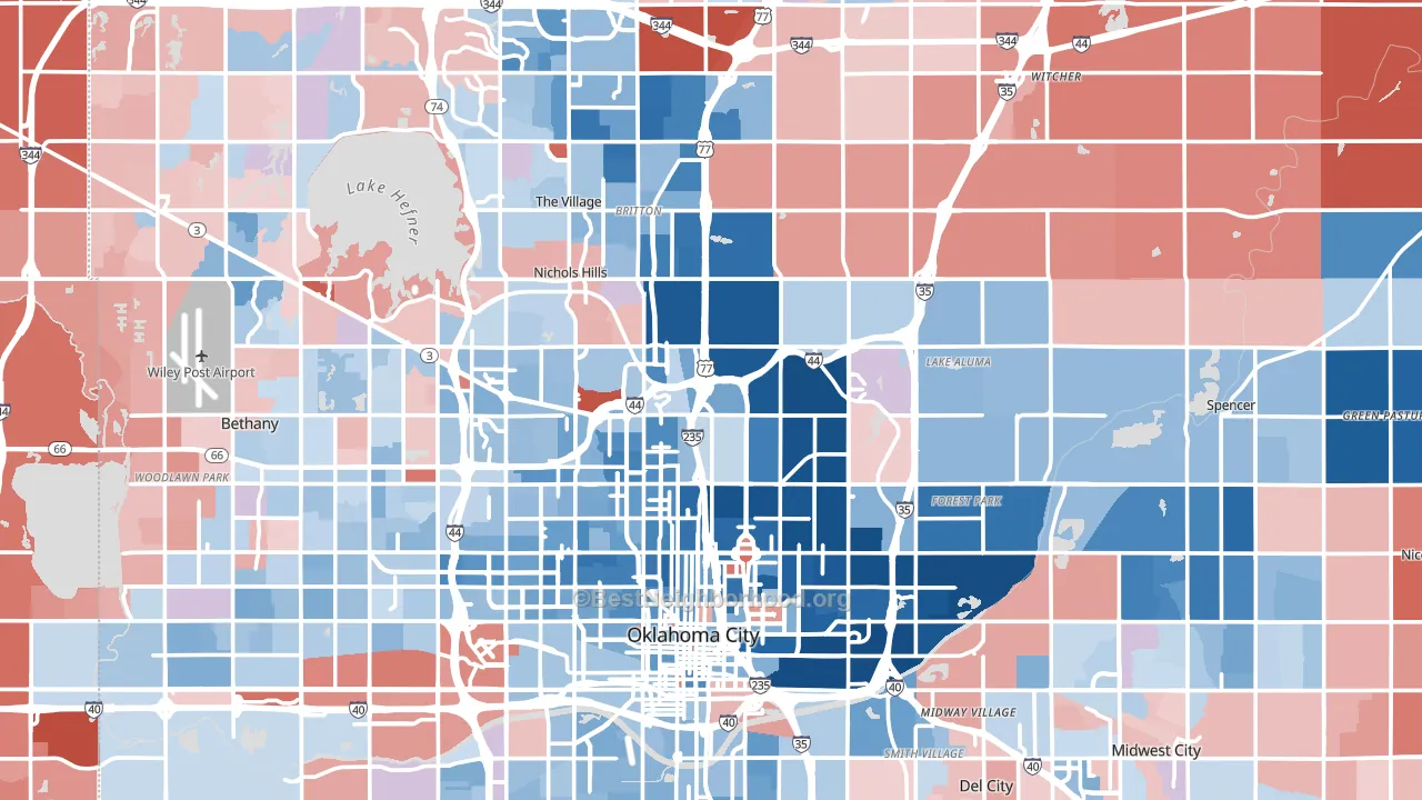 Oklahoma County, OK block-group political-lean map
