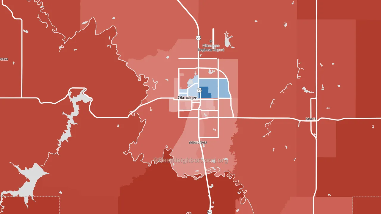 Okmulgee County, OK block-group political-lean map