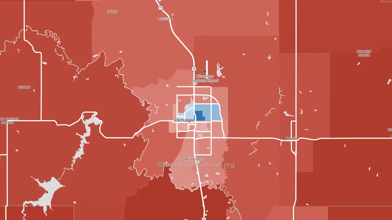Okmulgee, OK block-group political-lean map