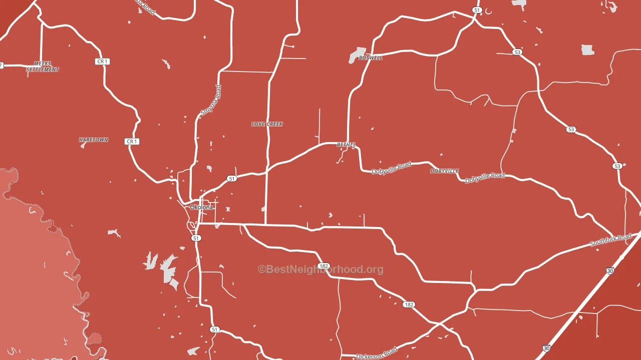 Okolona, AR block-group political-lean map
