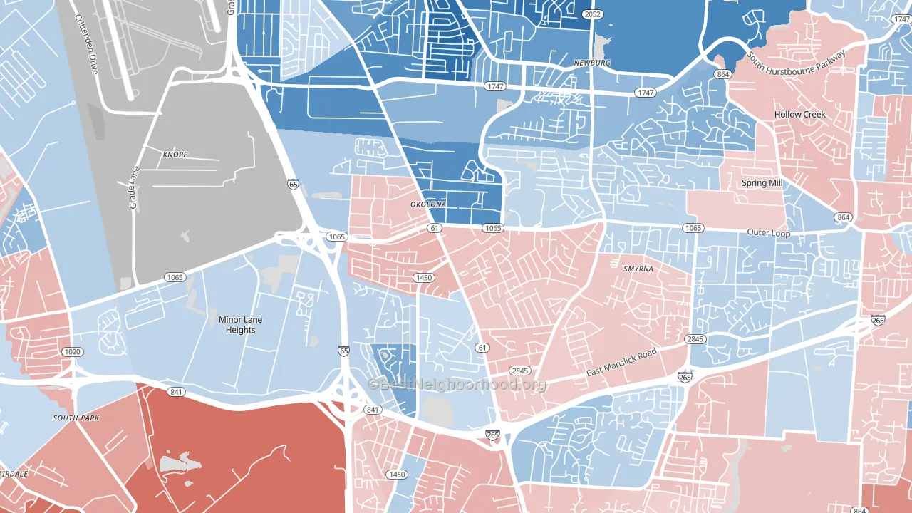Okolona, Louisville, KY block-group political-lean map
