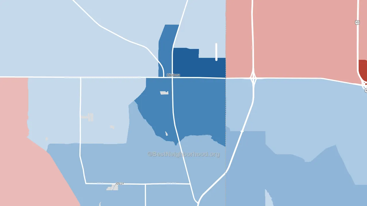 Okolona, MS block-group political-lean map
