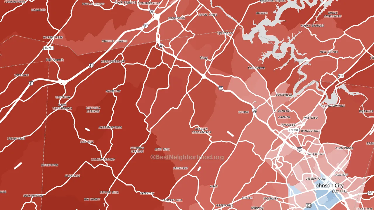 Okolona, TN block-group political-lean map