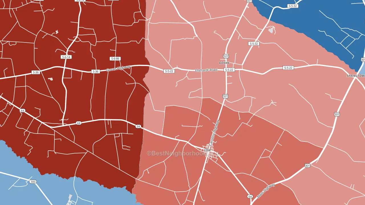 Olar, SC block-group political-lean map