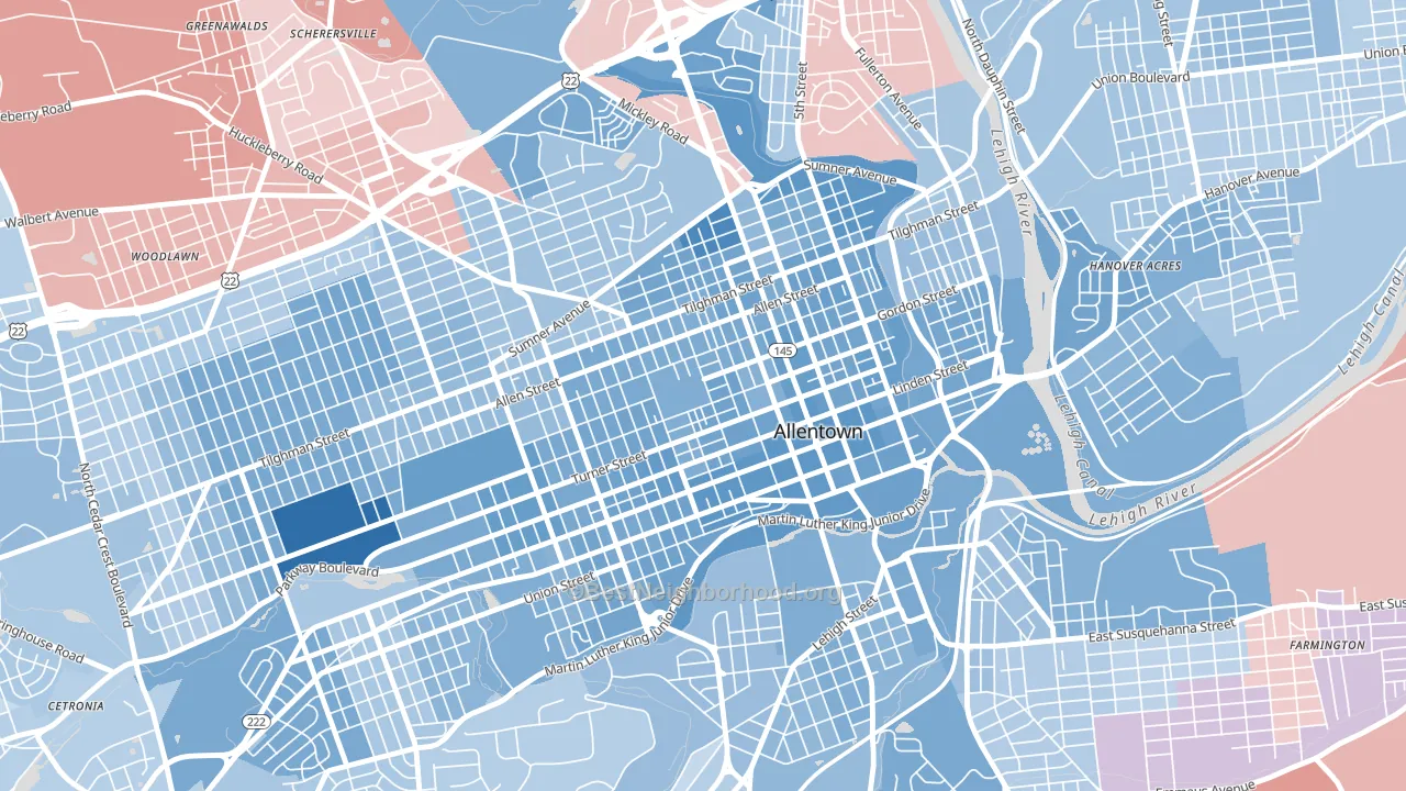 Old Allentown, Allentown, PA block-group political-lean map