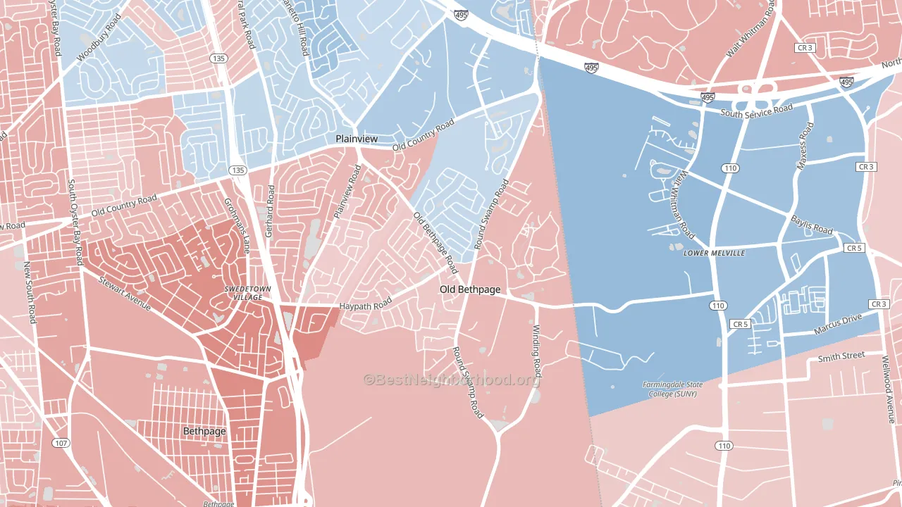 Old Bethpage, NY block-group political-lean map