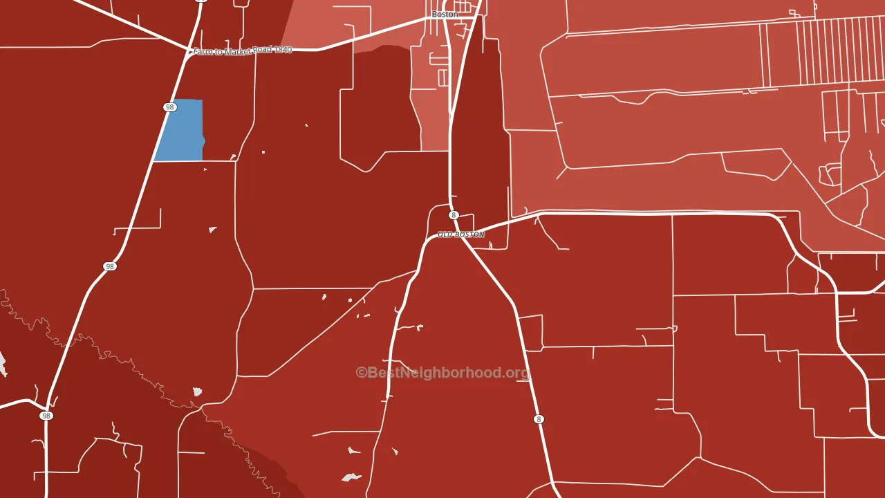 Old Boston, TX block-group political-lean map