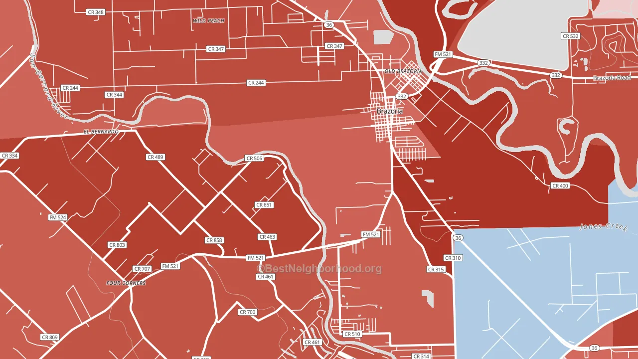 Old Brazoria, TX block-group political-lean map