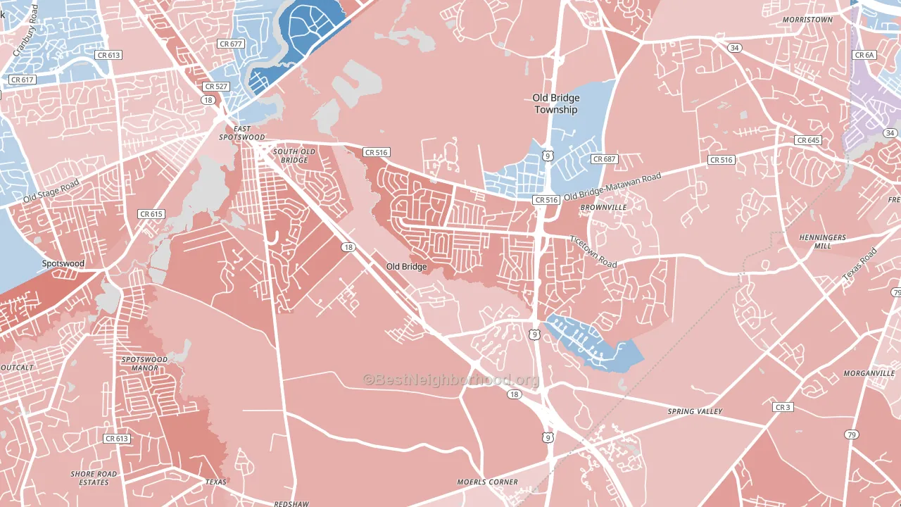 Old Bridge, NJ block-group political-lean map