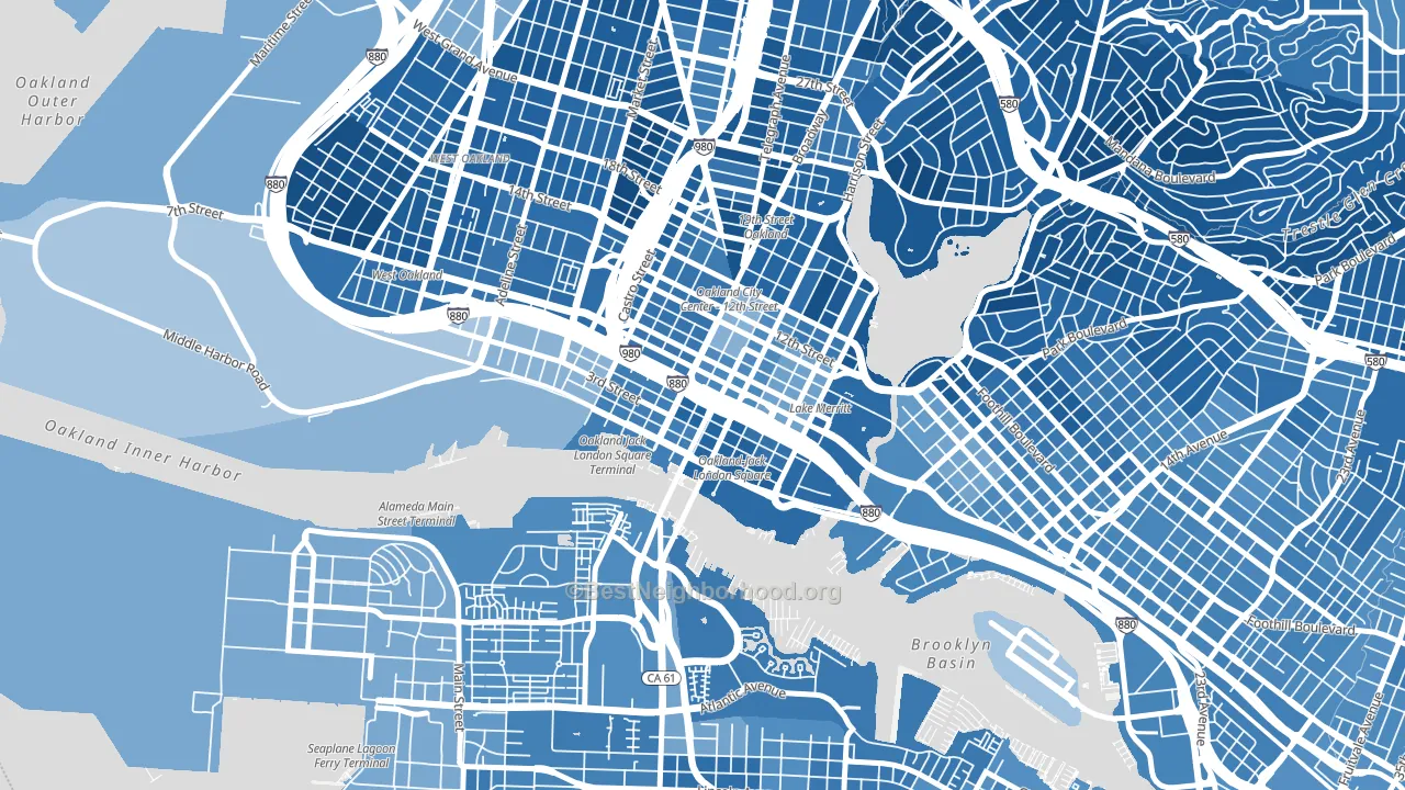Old City-Produce and Waterfront, Oakland, CA block-group political-lean map
