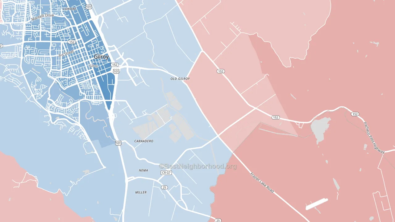 Old Gilroy, CA block-group political-lean map