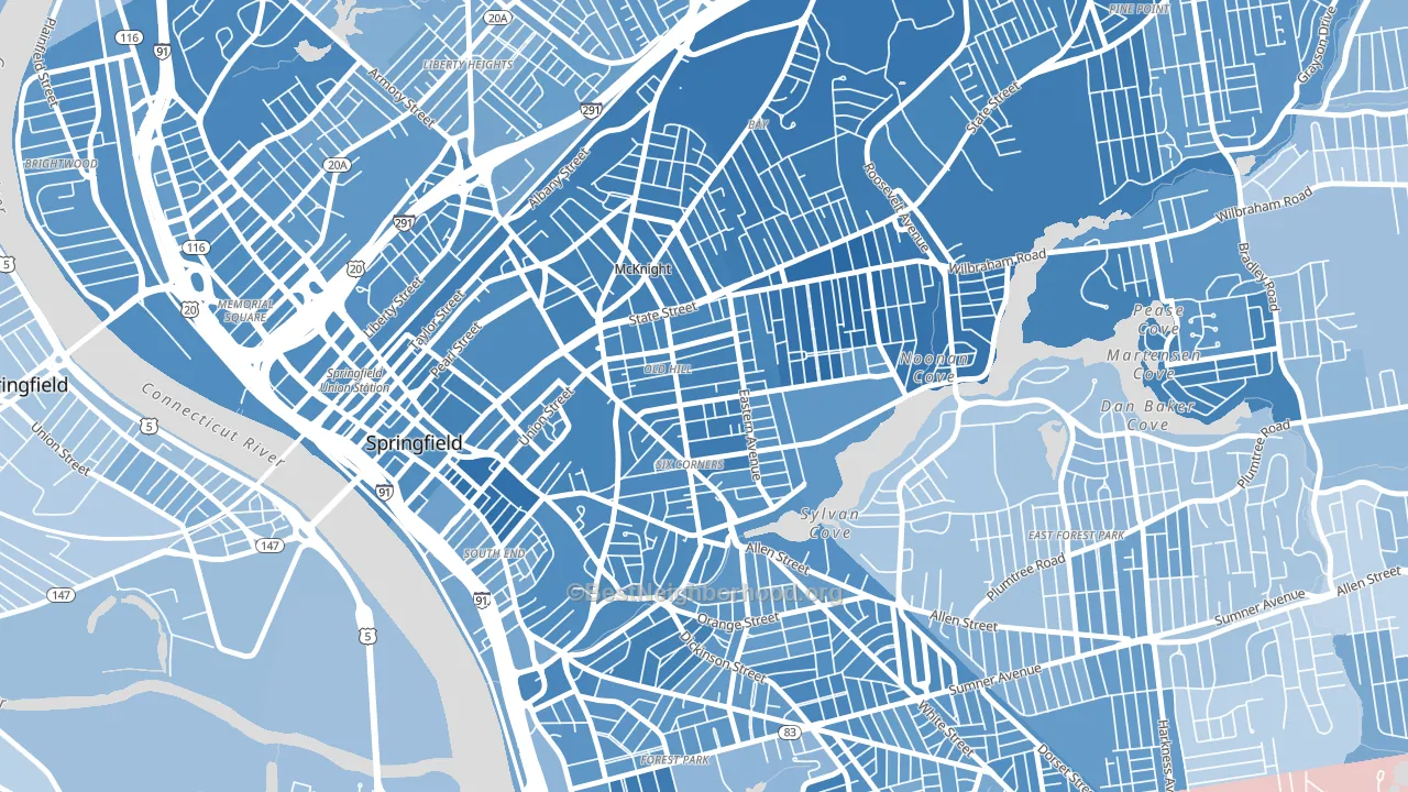 Old Hill, Springfield, MA block-group political-lean map