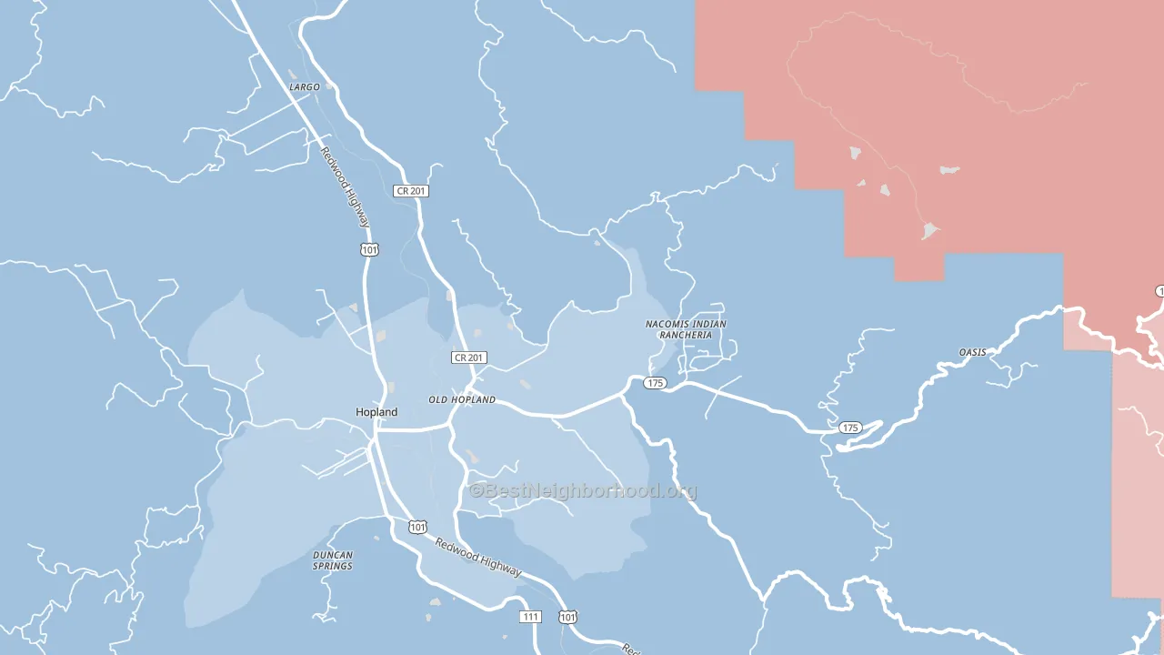 Old Hopland, CA block-group political-lean map