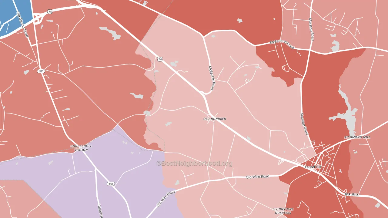 Old Hundred, NC block-group political-lean map