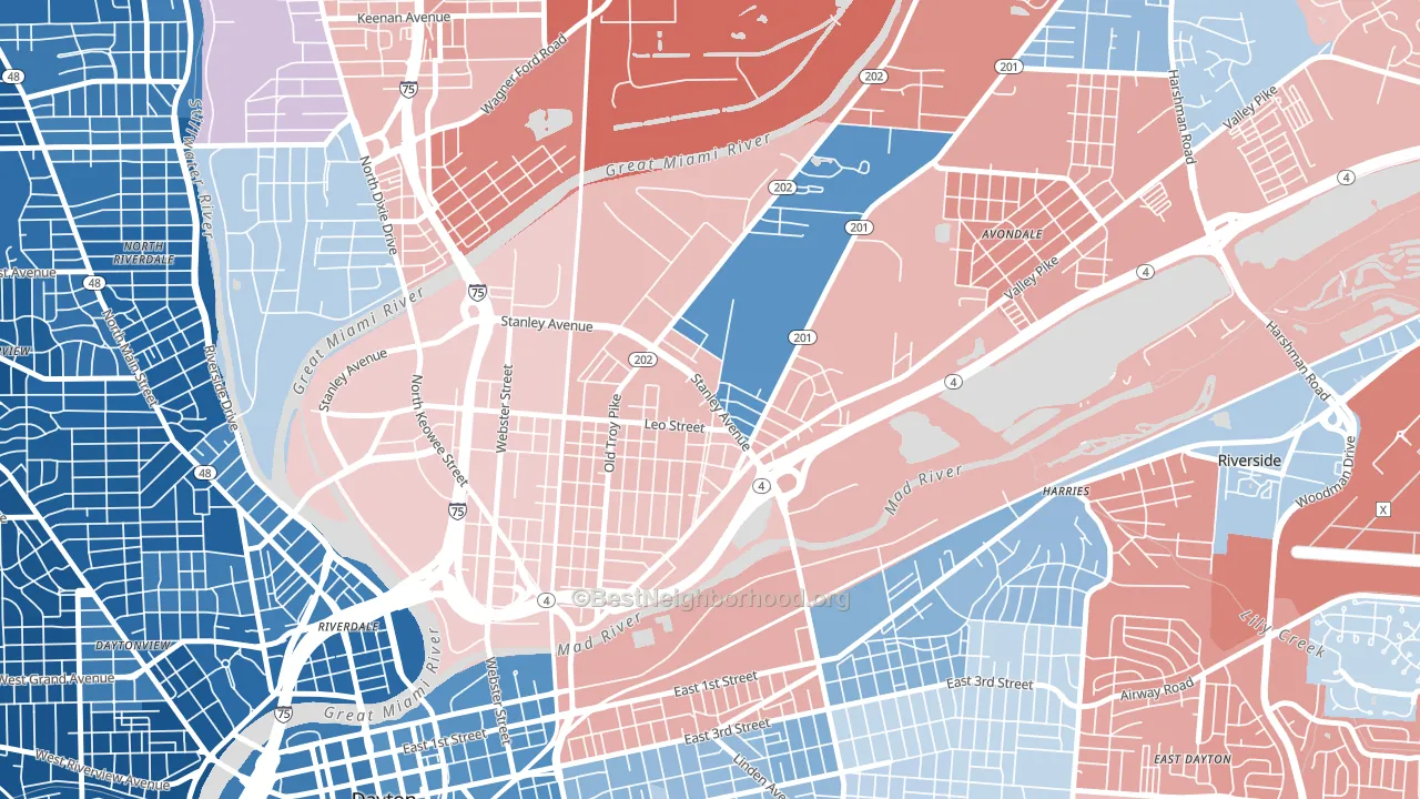Old North Dayton, Dayton, OH block-group political-lean map