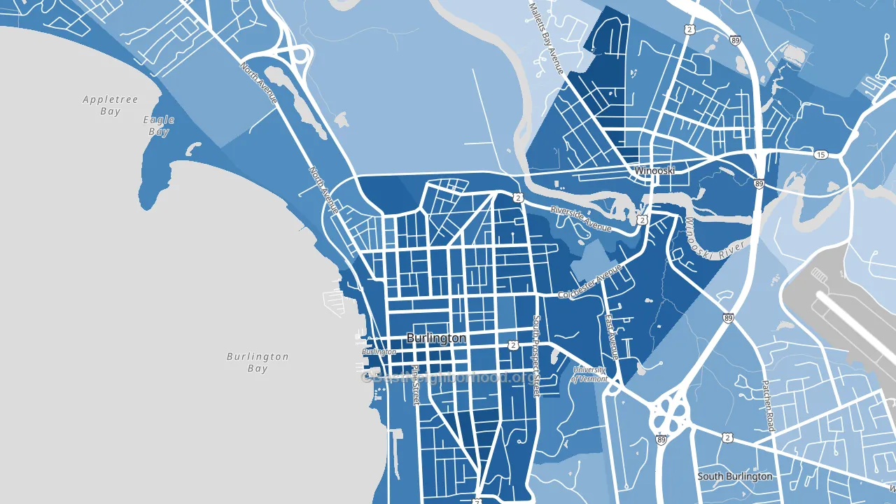 Old North End, Burlington, VT block-group political-lean map
