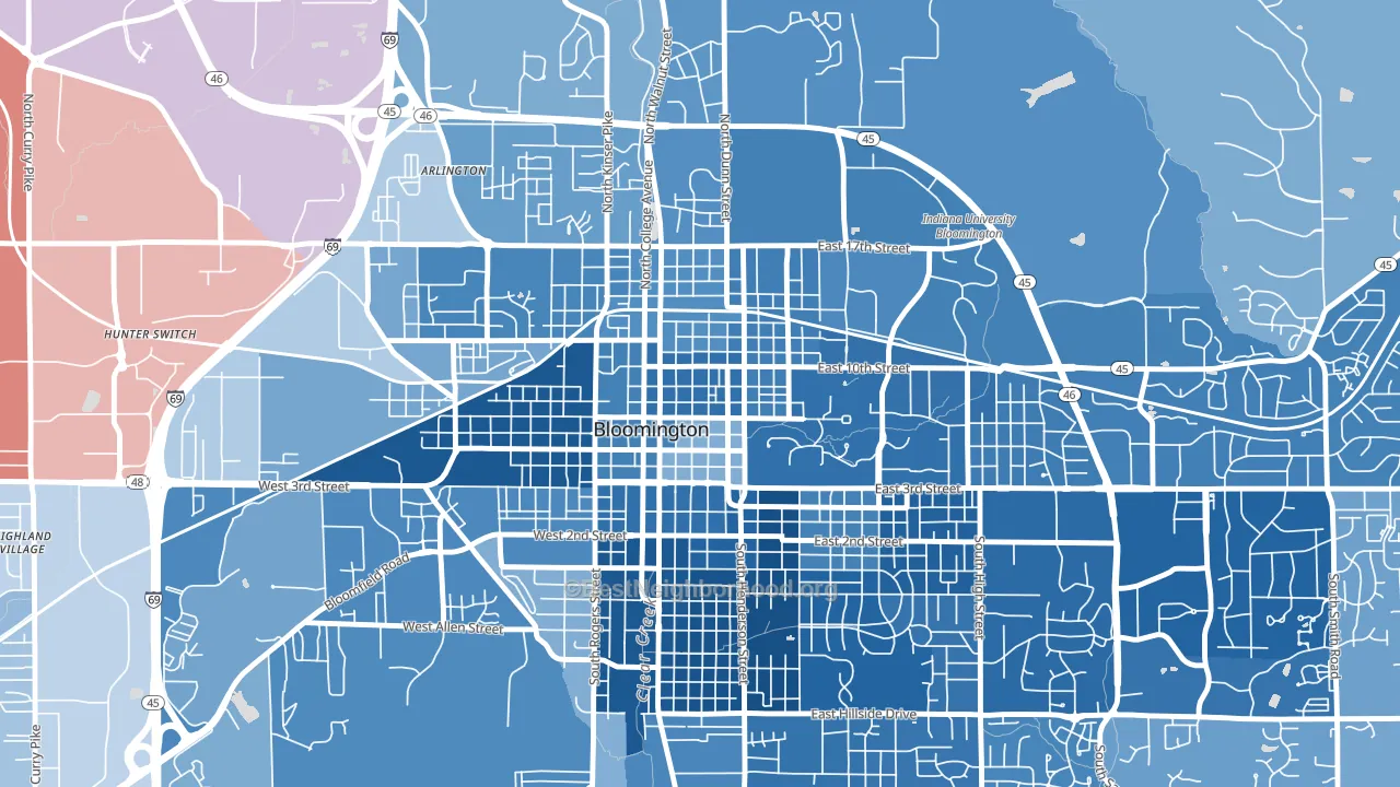 Old Northeast, Bloomington, IN block-group political-lean map
