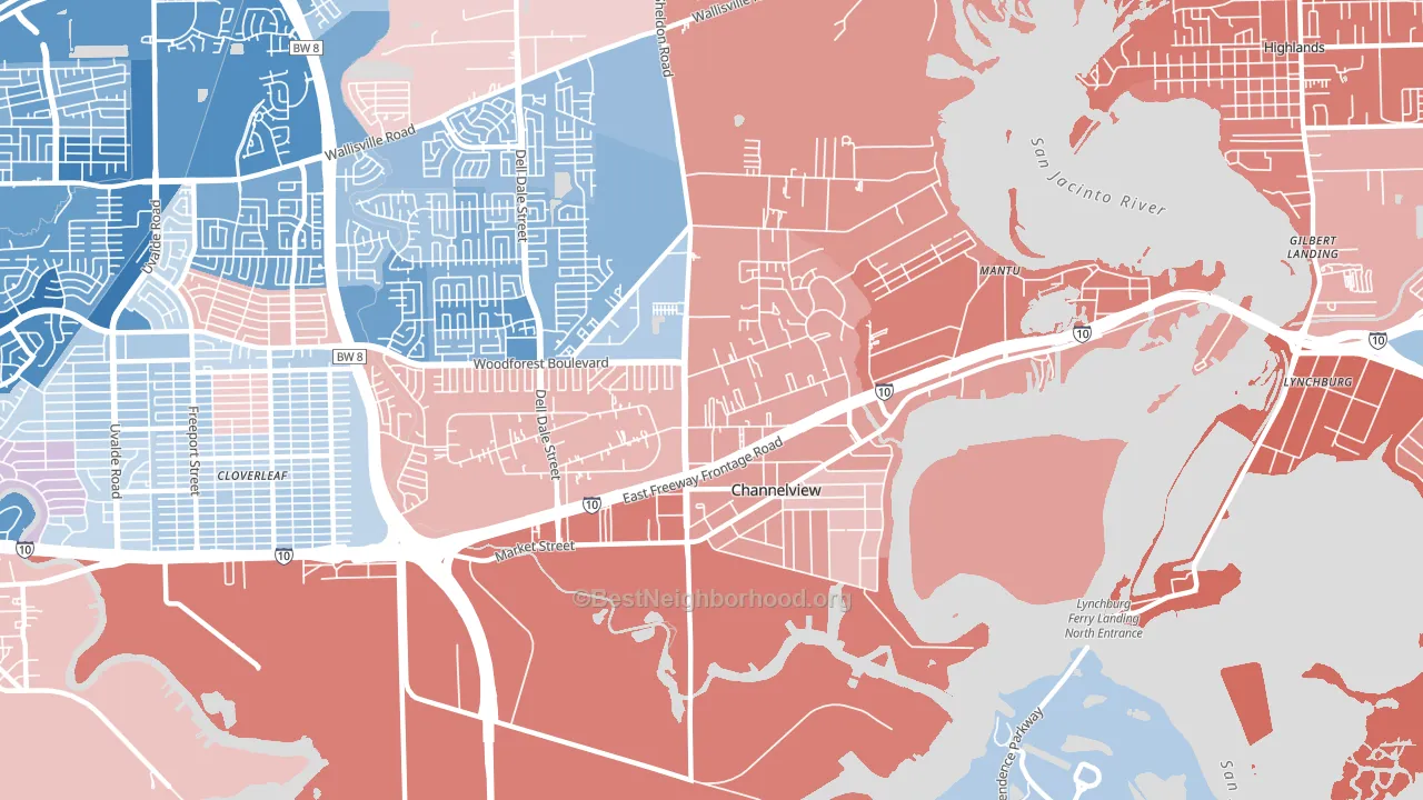 Old River Terrace, Channelview, TX block-group political-lean map