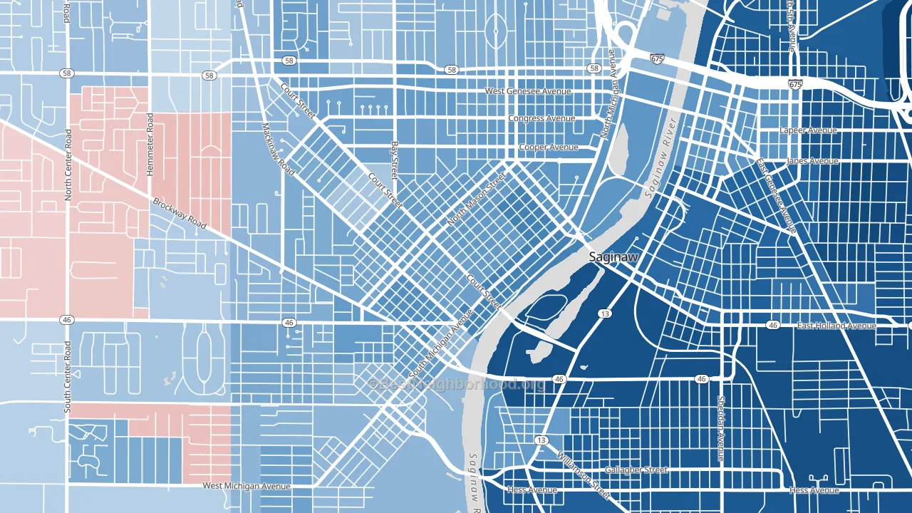 Old Saginaw City, Saginaw, MI block-group political-lean map