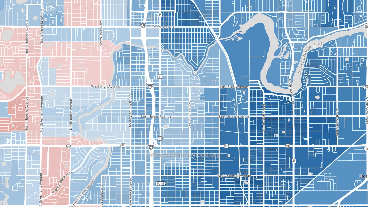 Old Seminol Heights, Tampa, FL block-group political-lean map