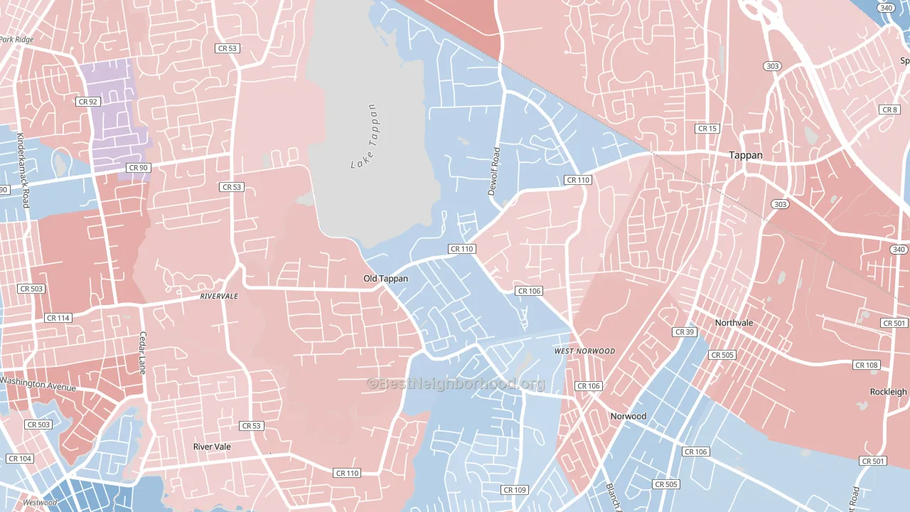 Old Tappan, NJ block-group political-lean map