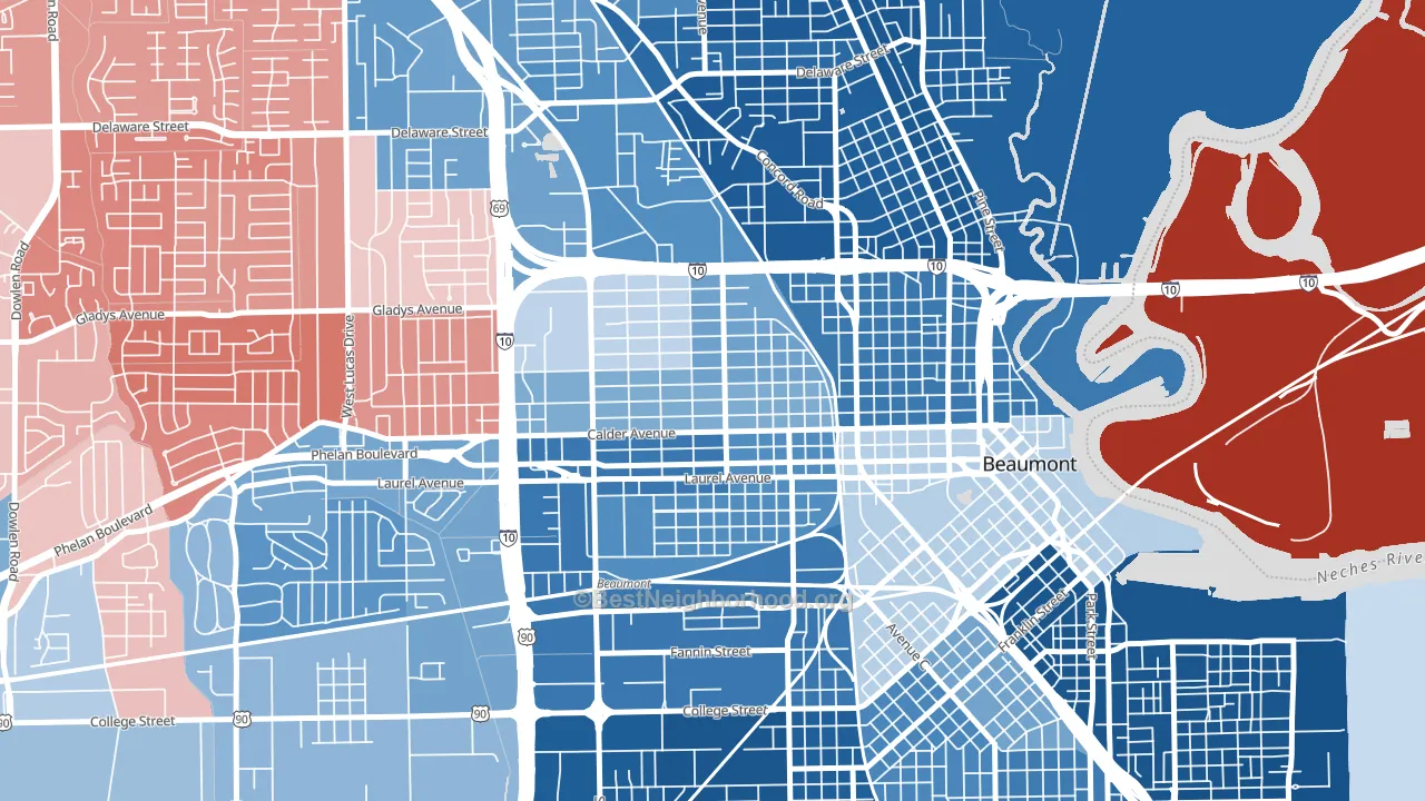 Old Town, Beaumont, TX block-group political-lean map