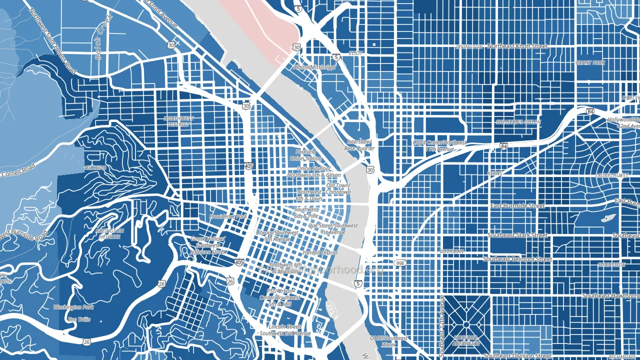 Old Town-Chinatown, Portland, OR block-group political-lean map