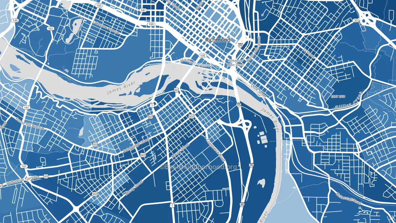 Old Town Manchester, Richmond, VA block-group political-lean map