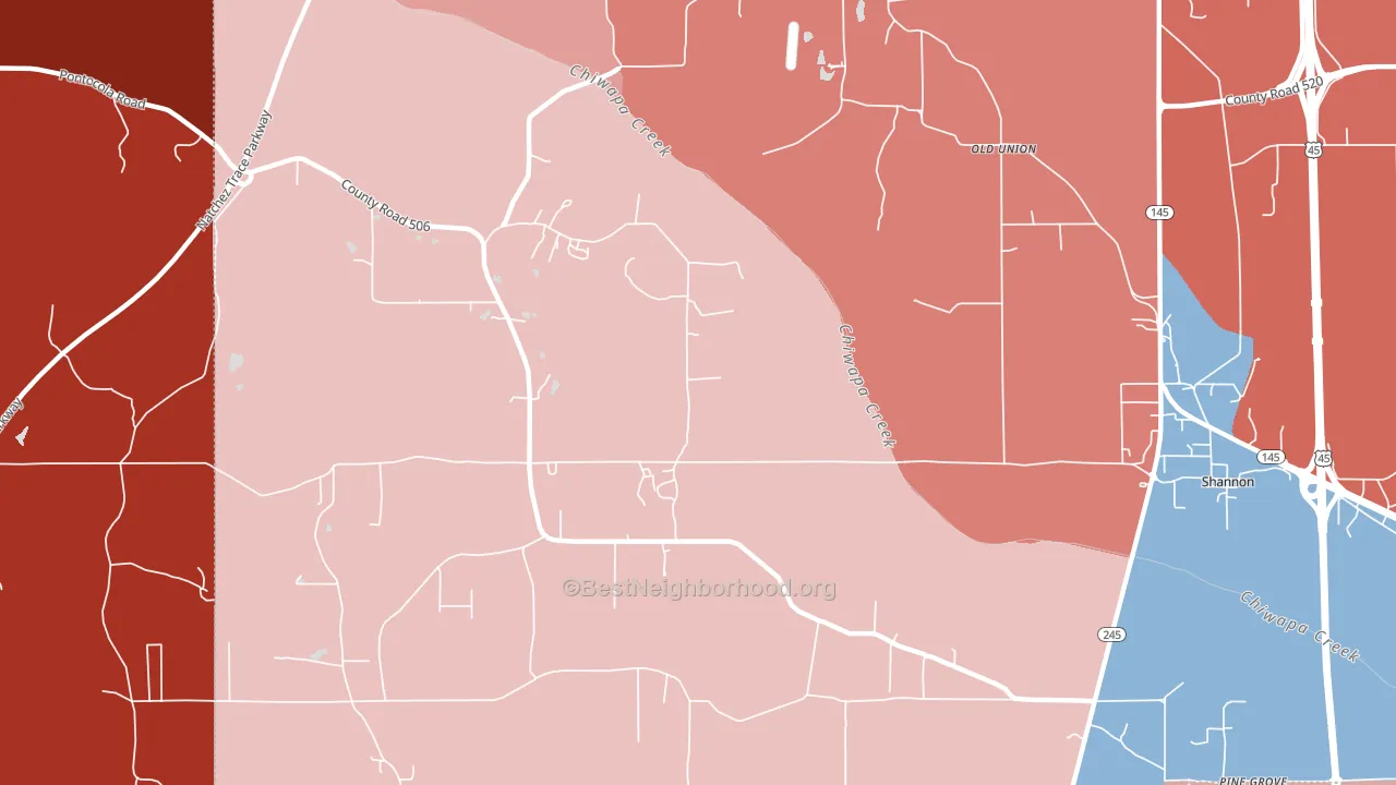 Old Union, MS block-group political-lean map