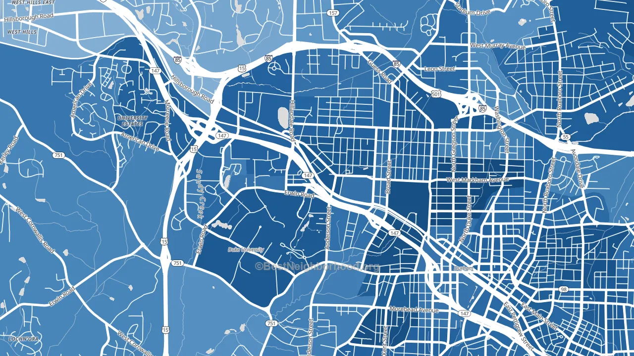 Old West Durham, Durham, NC block-group political-lean map
