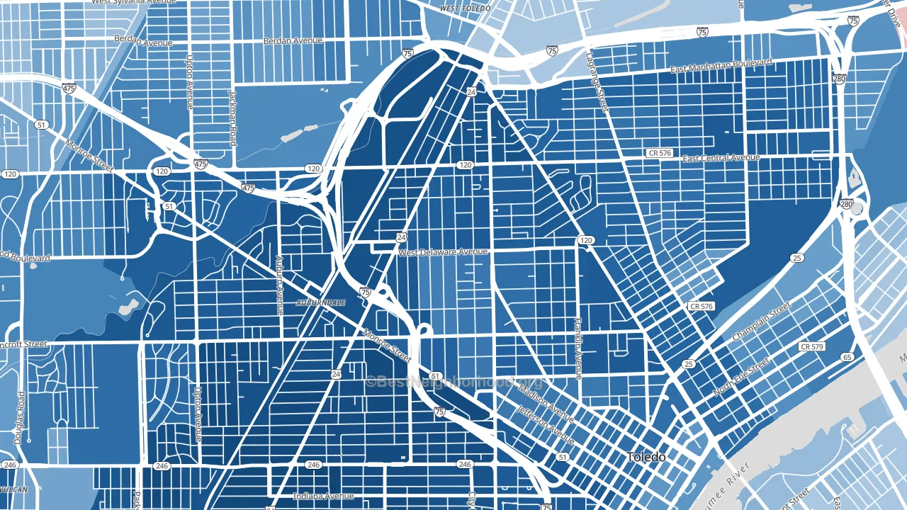 Old West End, Toledo, OH block-group political-lean map