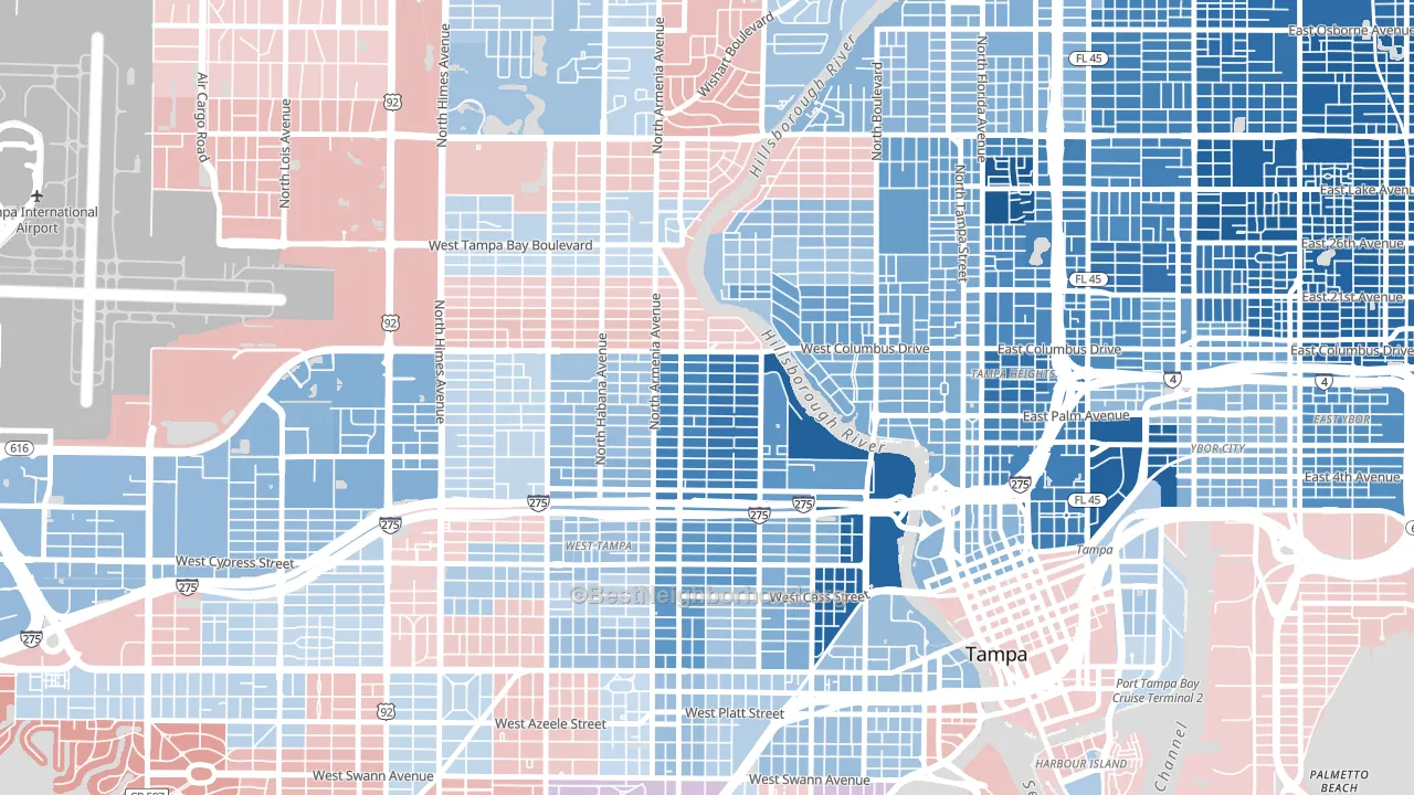 Old West Tampa, Tampa, FL block-group political-lean map