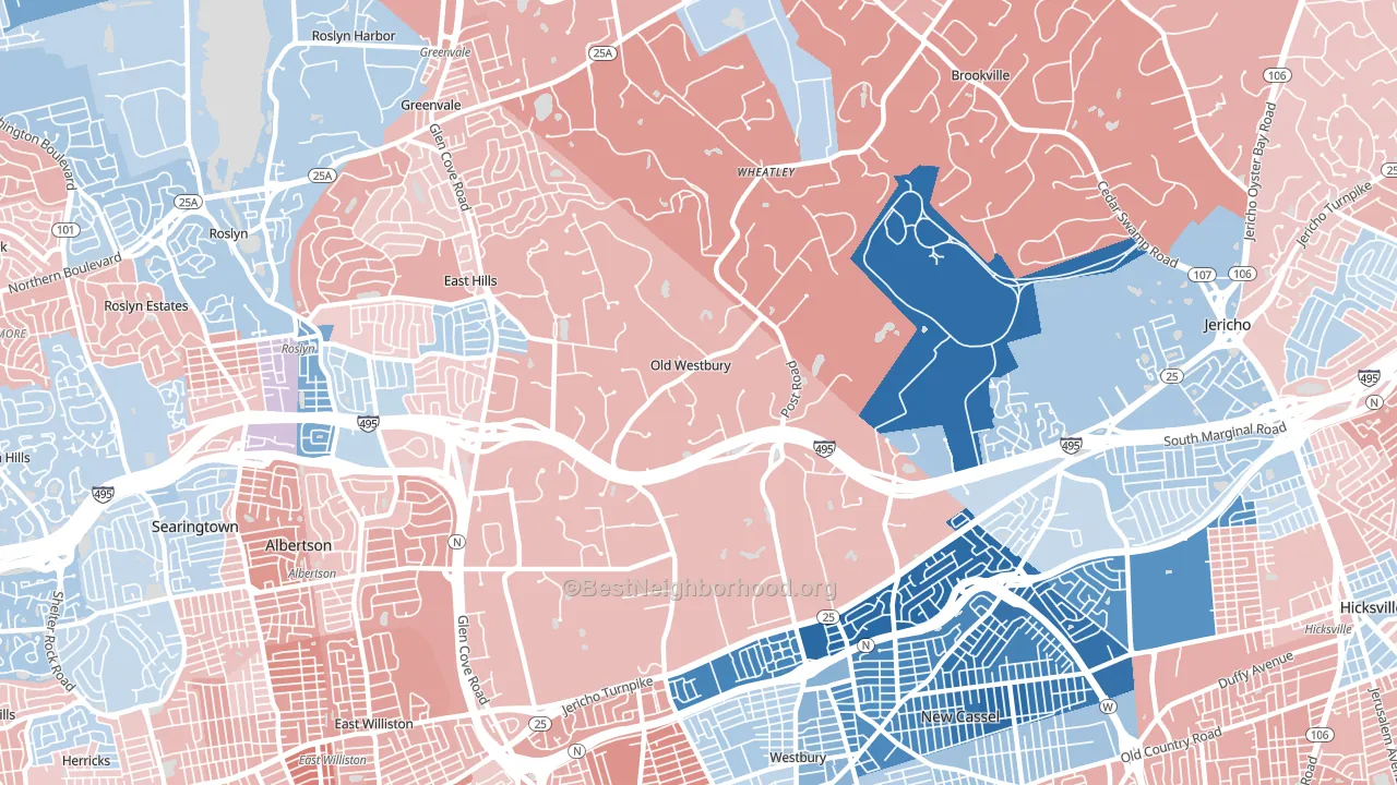 Old Westbury, NY block-group political-lean map