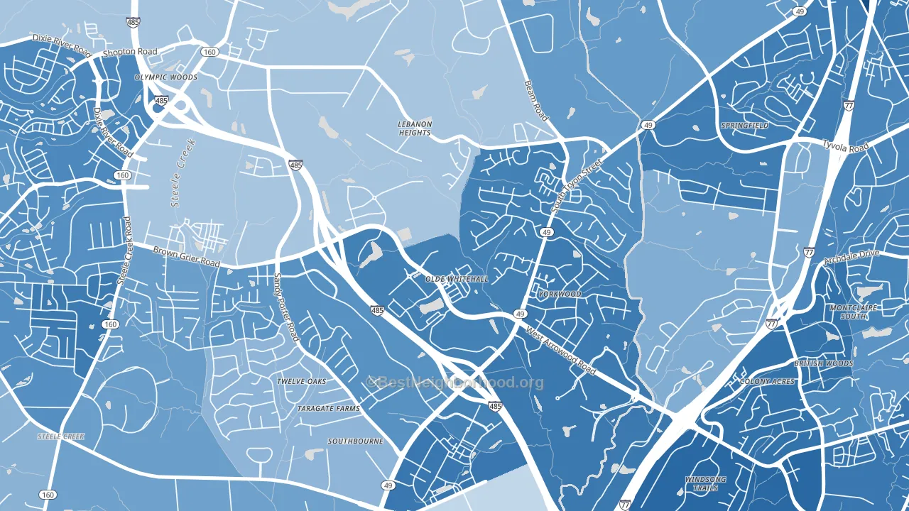 Olde Whitehall, Charlotte, NC block-group political-lean map