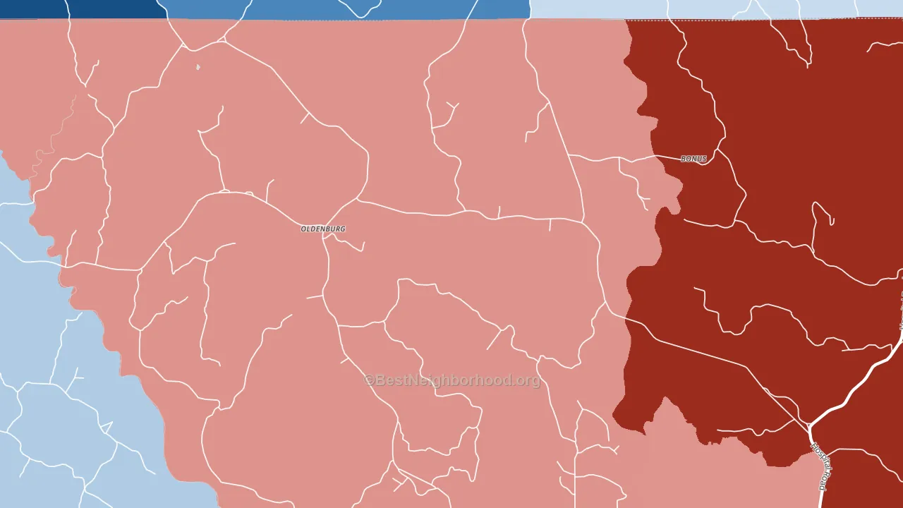 Oldenburg, MS block-group political-lean map