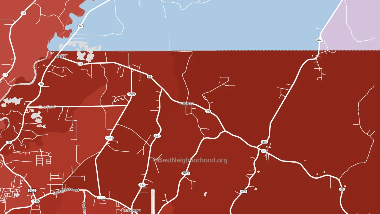 Oldfield, LA block-group political-lean map