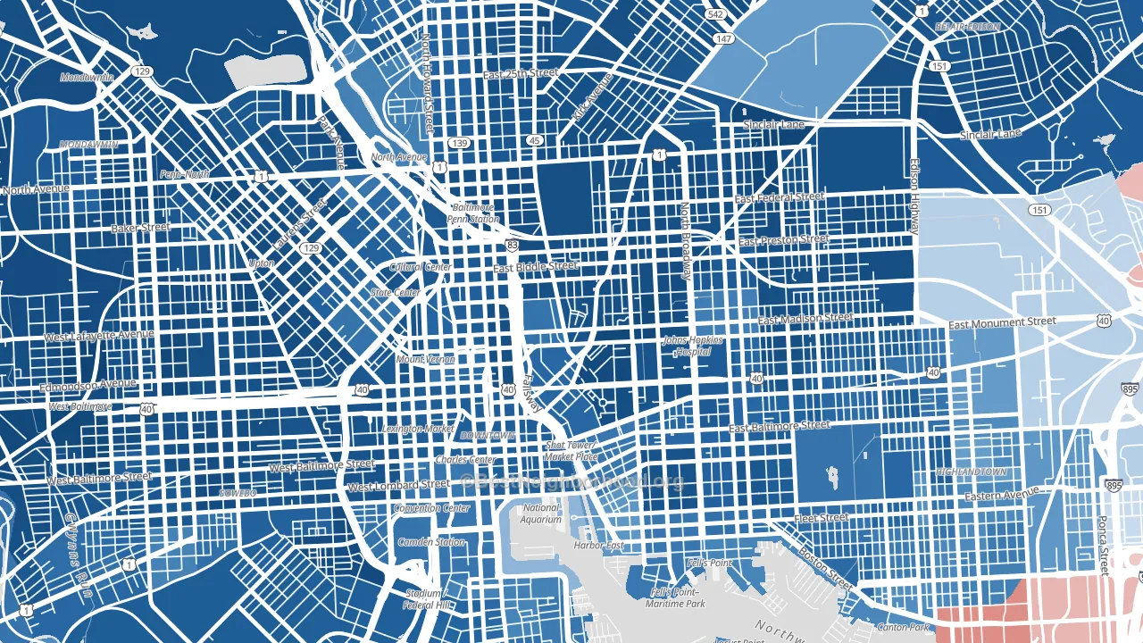 Oldtown, Baltimore, MD block-group political-lean map