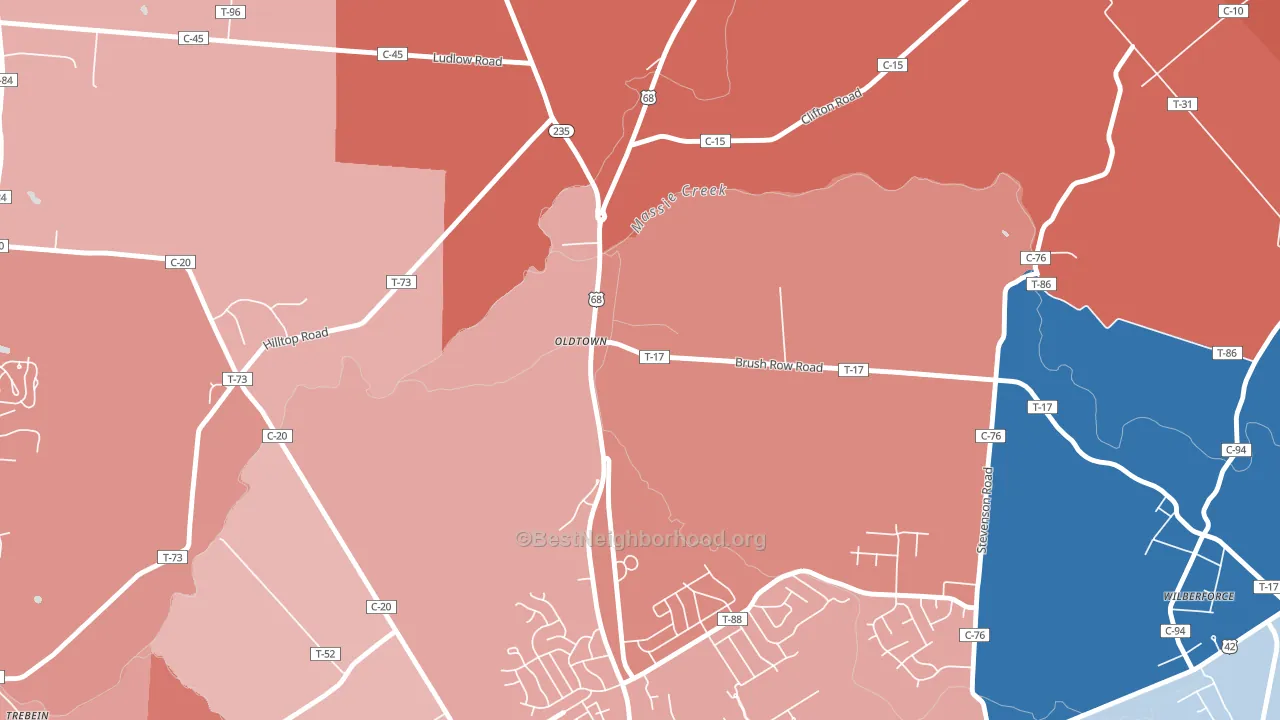 Oldtown, OH block-group political-lean map