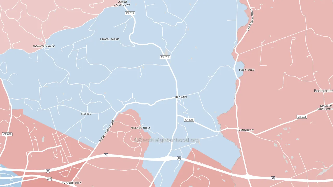 Oldwick, NJ block-group political-lean map