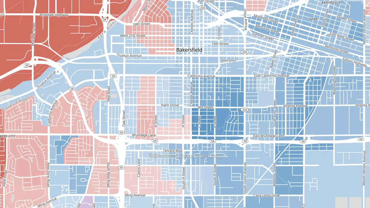 Oleander Sunset, Bakersfield, CA block-group political-lean map