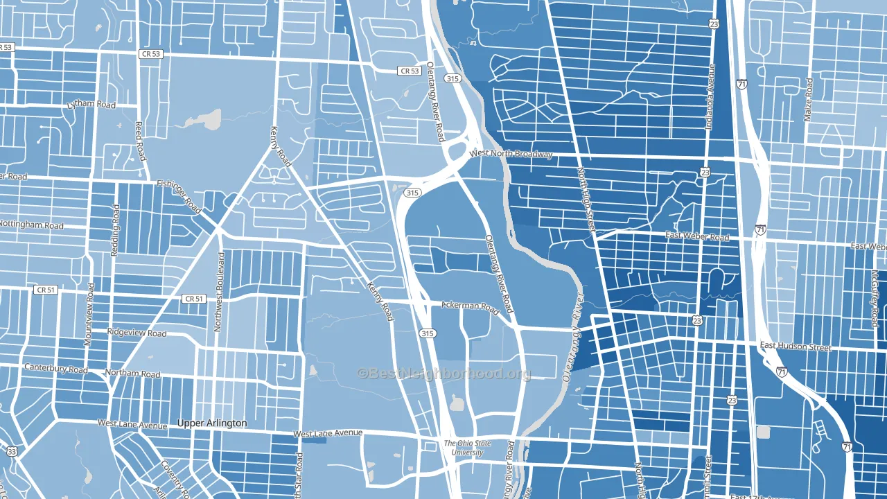 Olentangy River Road, Columbus, OH block-group political-lean map
