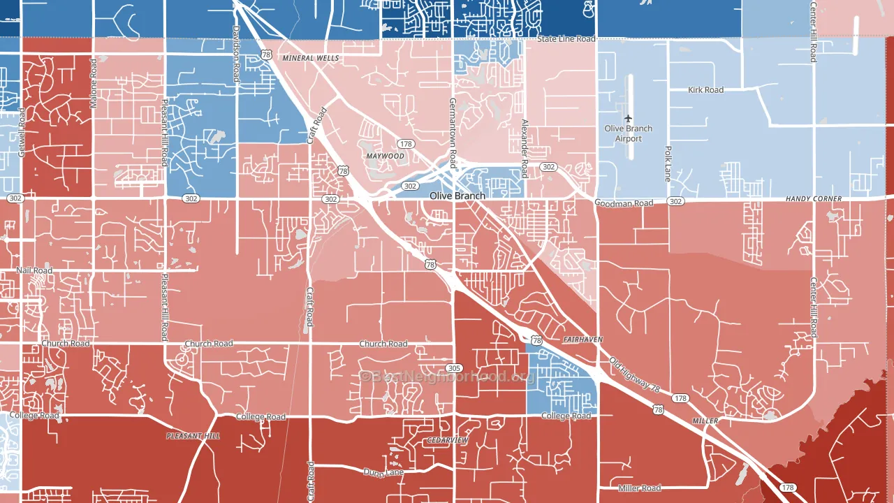 Olive Branch, MS block-group political-lean map