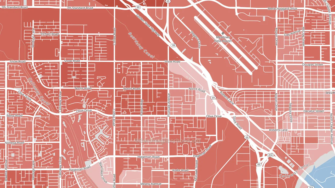 Olive Drive Area, Bakersfield, CA block-group political-lean map