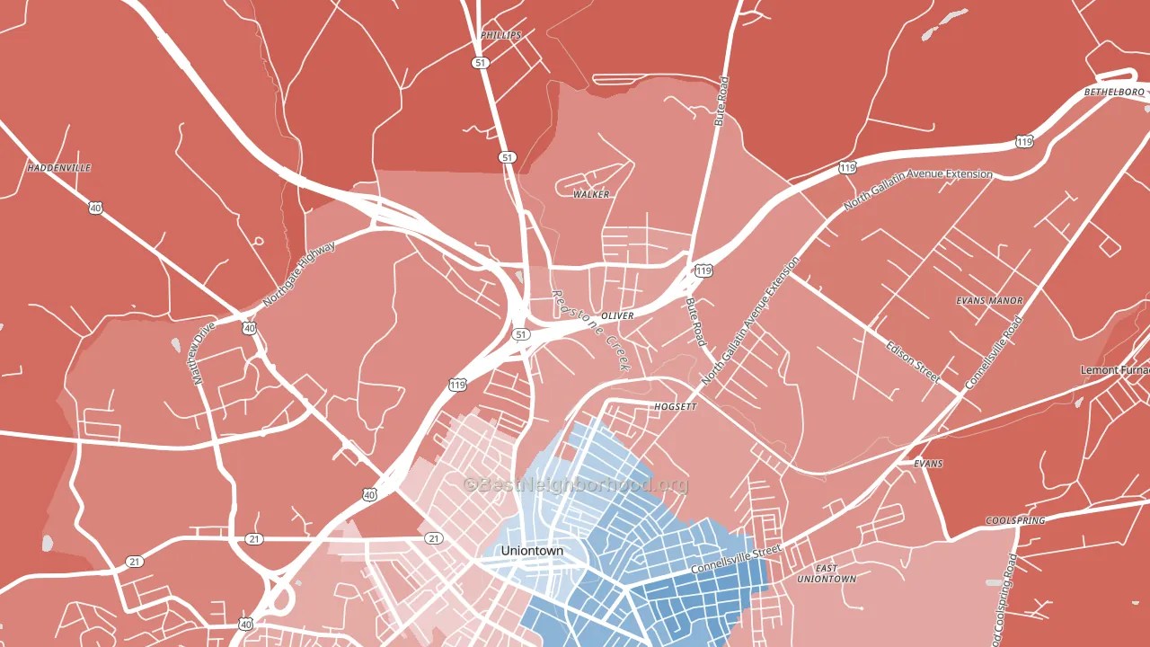 Oliver, PA block-group political-lean map