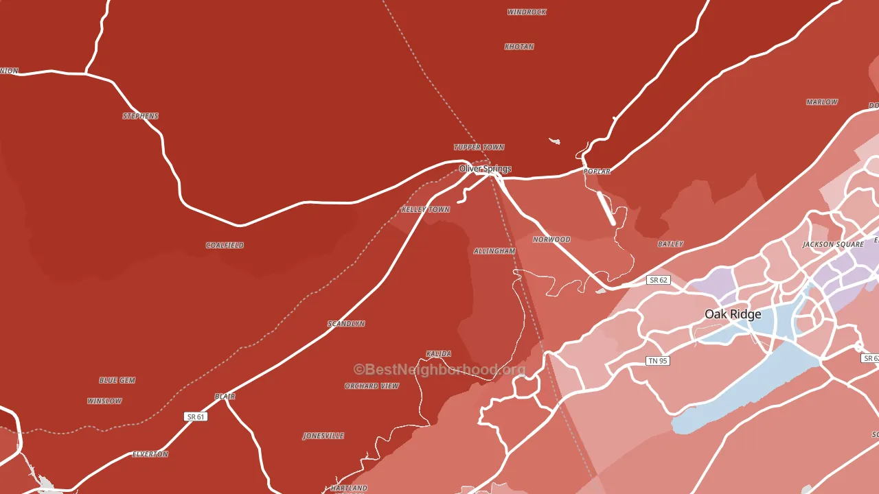 Oliver Springs, TN block-group political-lean map