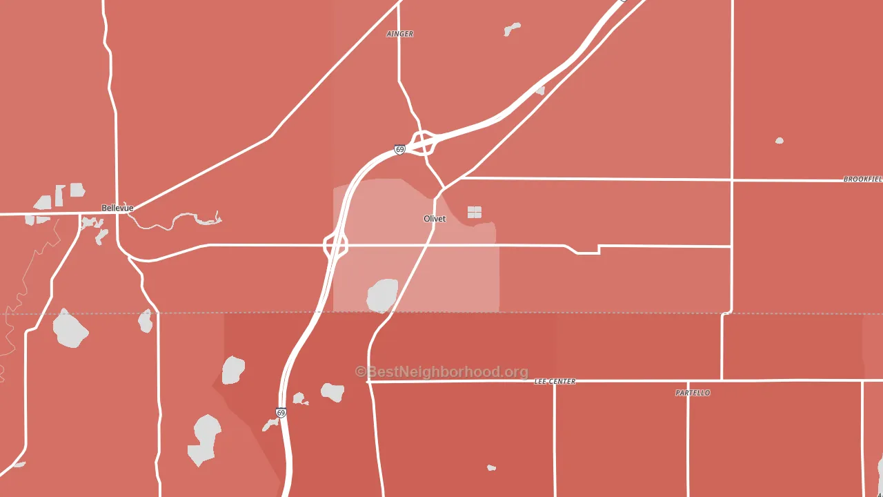 Olivet, MI block-group political-lean map