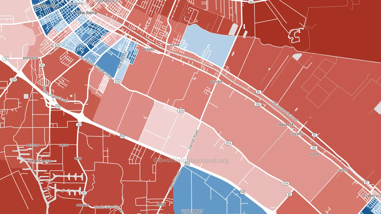 Olivier, LA block-group political-lean map