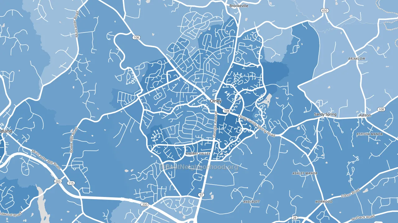 Olney, MD block-group political-lean map