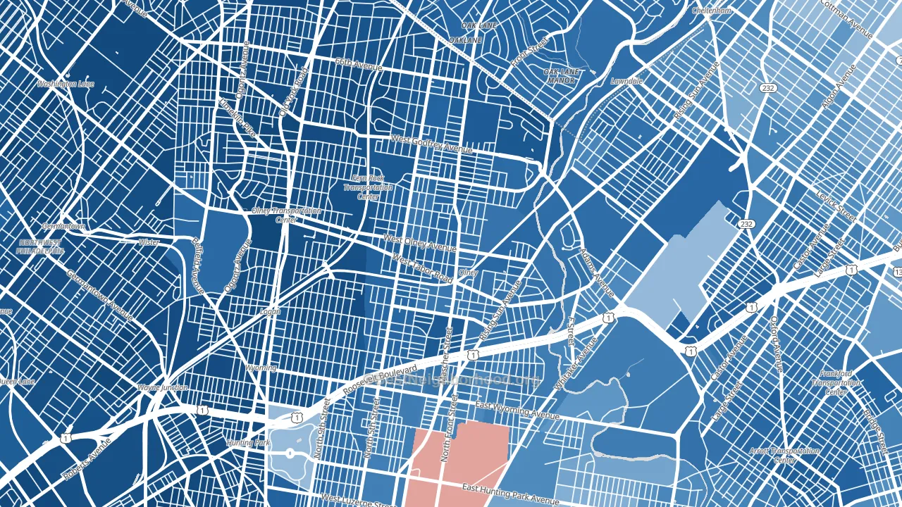 Olney, Philadelphia, PA block-group political-lean map